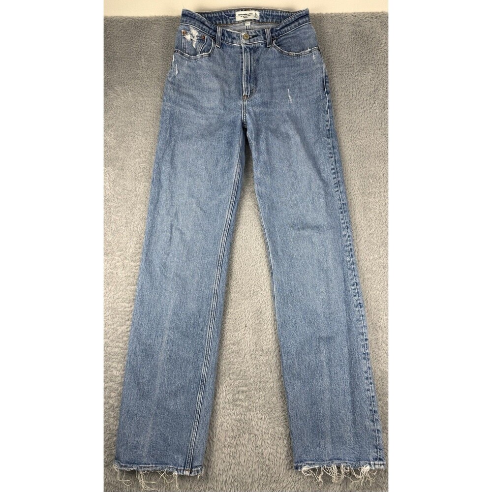 Abercrombie 90s Relaxed Jeans Women 2 Long High Rise Straight Raw Hem Cruve Love